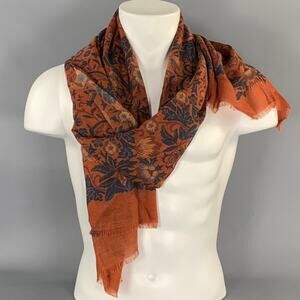 ISAIA Orange Charcoal Floral Wool Blend Scarves